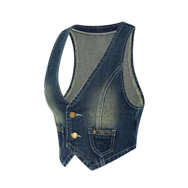 Gilet en jean rétro tendance pour femme
