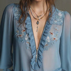Chemise en mousseline brodée à volants et fermeture éclair pour femme