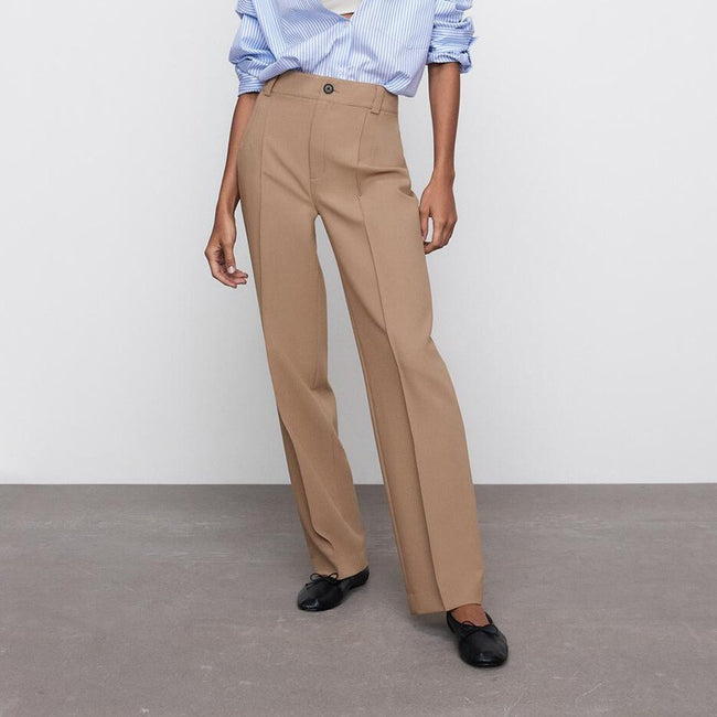 Pantalon décontracté taille haute droit amincissant pour femme Hover Image