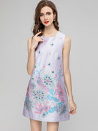 Robe courte sans manches en jacquard imprimé pour femme