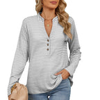 Chemisier Femme Col V Boutons Rayé Ample Manches Longues