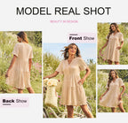 Robes d'été pour femmes Col en V Manches courtes Décontracté Coupe évasée Fluide Robe trapèze Mini-robe
