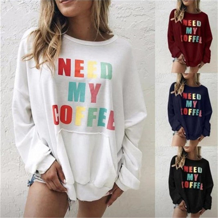 Nouveau pull décontracté à manches longues imprimé lettres pour femme