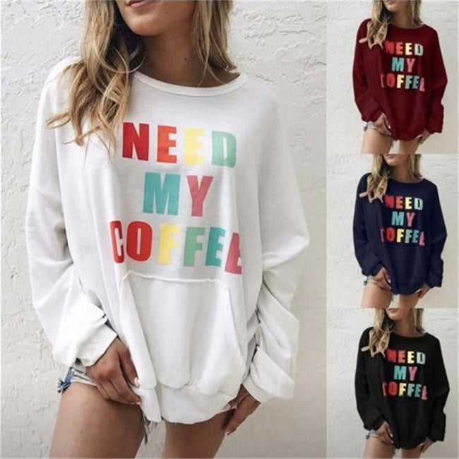 Nouveau pull décontracté à manches longues imprimé lettres pour femme Hover Image