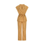 Ensemble deux pièces de costume pantalon large de couleur unie pour femme