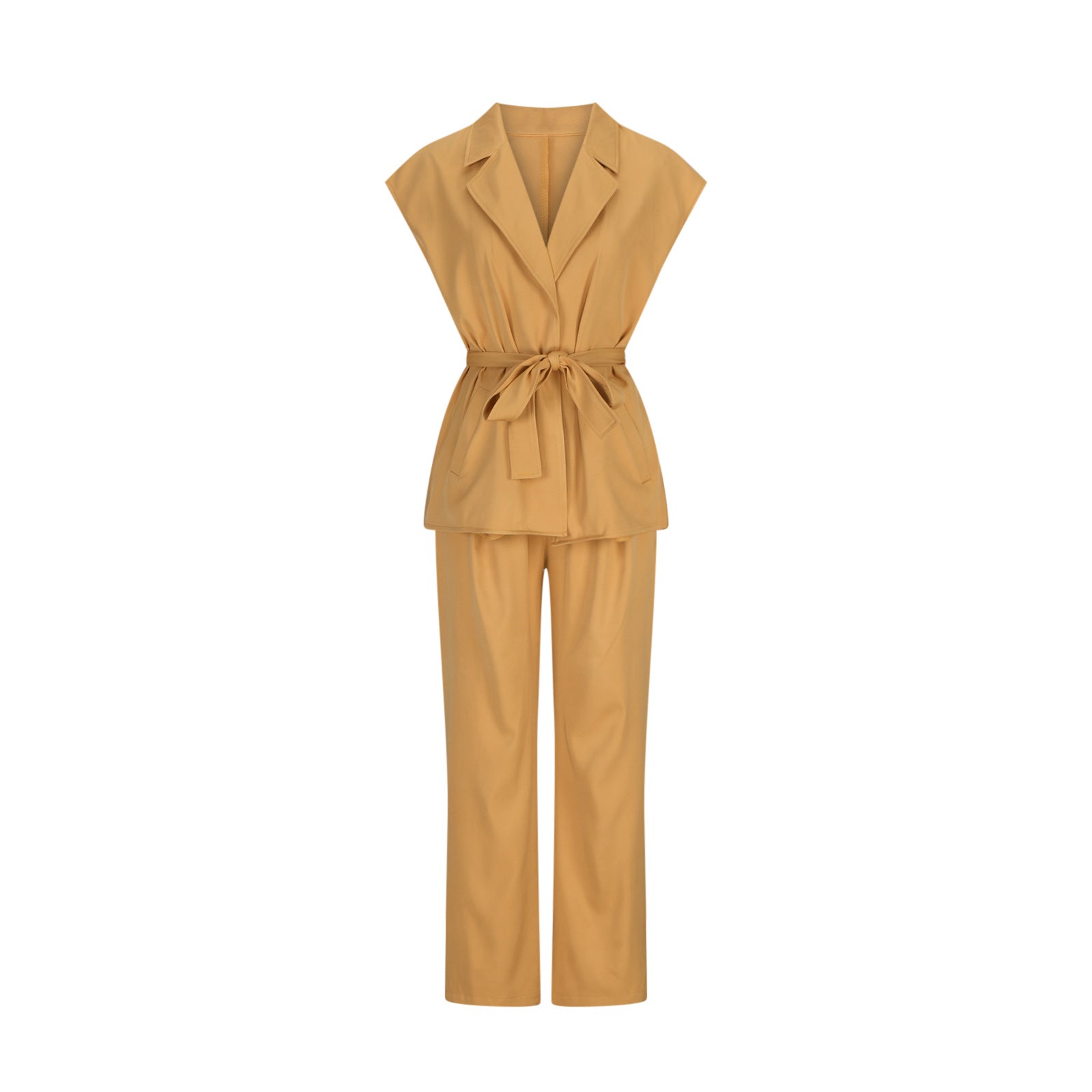 Ensemble deux pièces de costume pantalon large de couleur unie pour femme