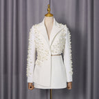 Ensemble deux pièces tailleur femme blazer et jupe perles brodés à la main