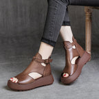 Été Nouveauté Rétro Sandales Vides Derrière Peep Toe En Cuir De Vachette Pour Femmes