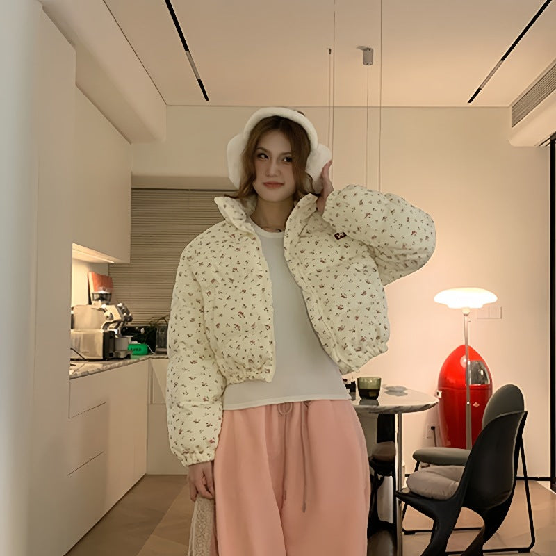 Manteau matelassé en coton à imprimé floral américain pour femme