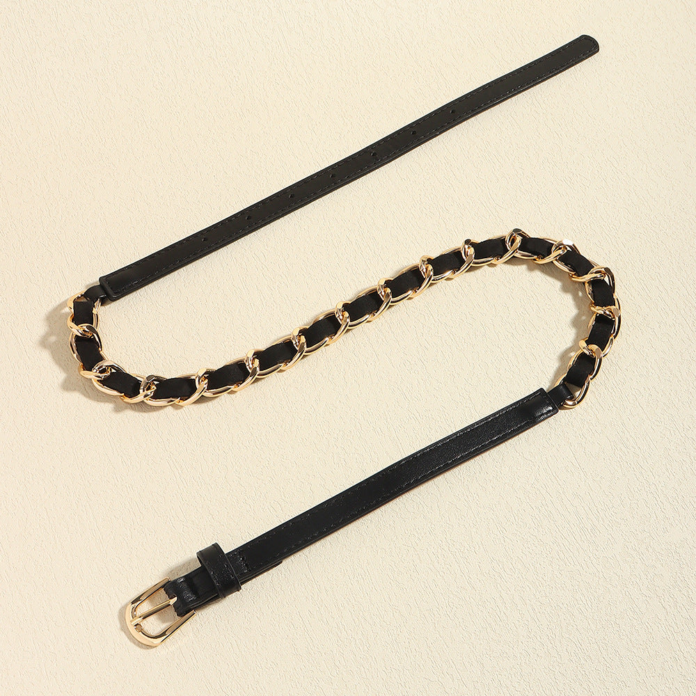 Chaîne de taille simple et polyvalente en métal tissé PU pour femmes de style européen et américain