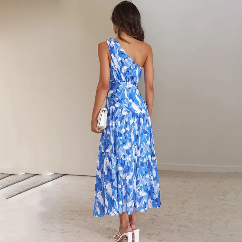 Robe d'été dos nu imprimée à épaules dénudées