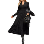 Robe femme col V manches longues lanterne