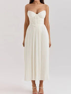 Robe plissée élégante sans manches à col en V