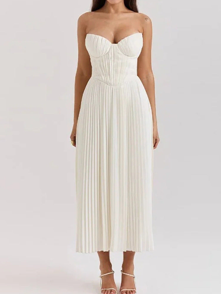 Robe plissée élégante sans manches à col en V