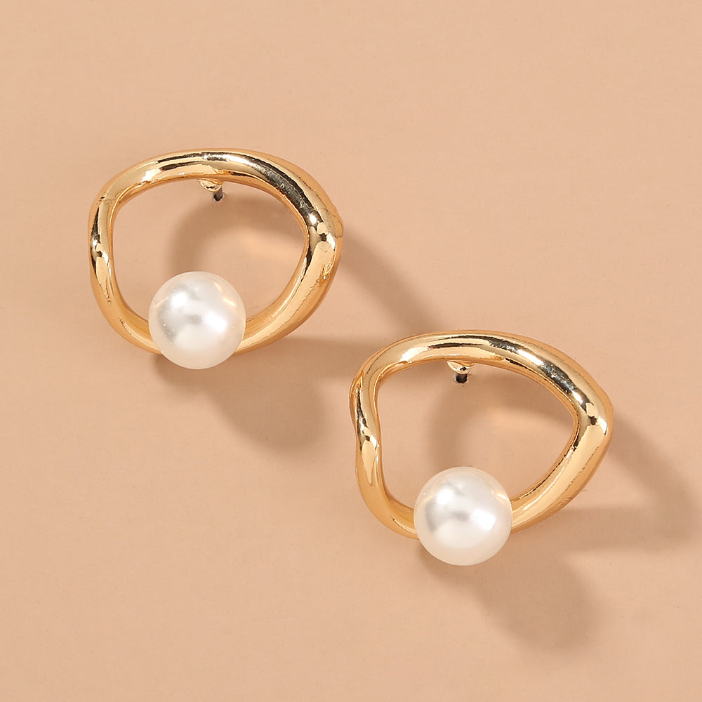 Boucles d'oreilles perles creuses pour femmes, boucles d'oreilles simples, rétro et tendance