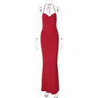 Robe longue dos nu à licou ajourée pour femme