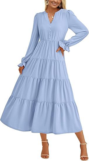 Robe longue fluide à volants superposés pour l'automne