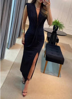 Robe plissée à la taille, style tempérament, pour femme