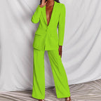 Ensemble 2 pièces décontracté blazer à revers boutonné et pantalon droit pour le bureau, les trajets quotidiens et les affaires