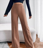 Pantalon ample droit femme taille haute décontracté