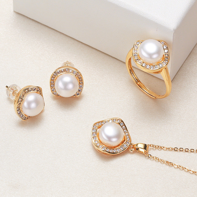 Parure Collier Bague Boucles d'Oreilles Perles