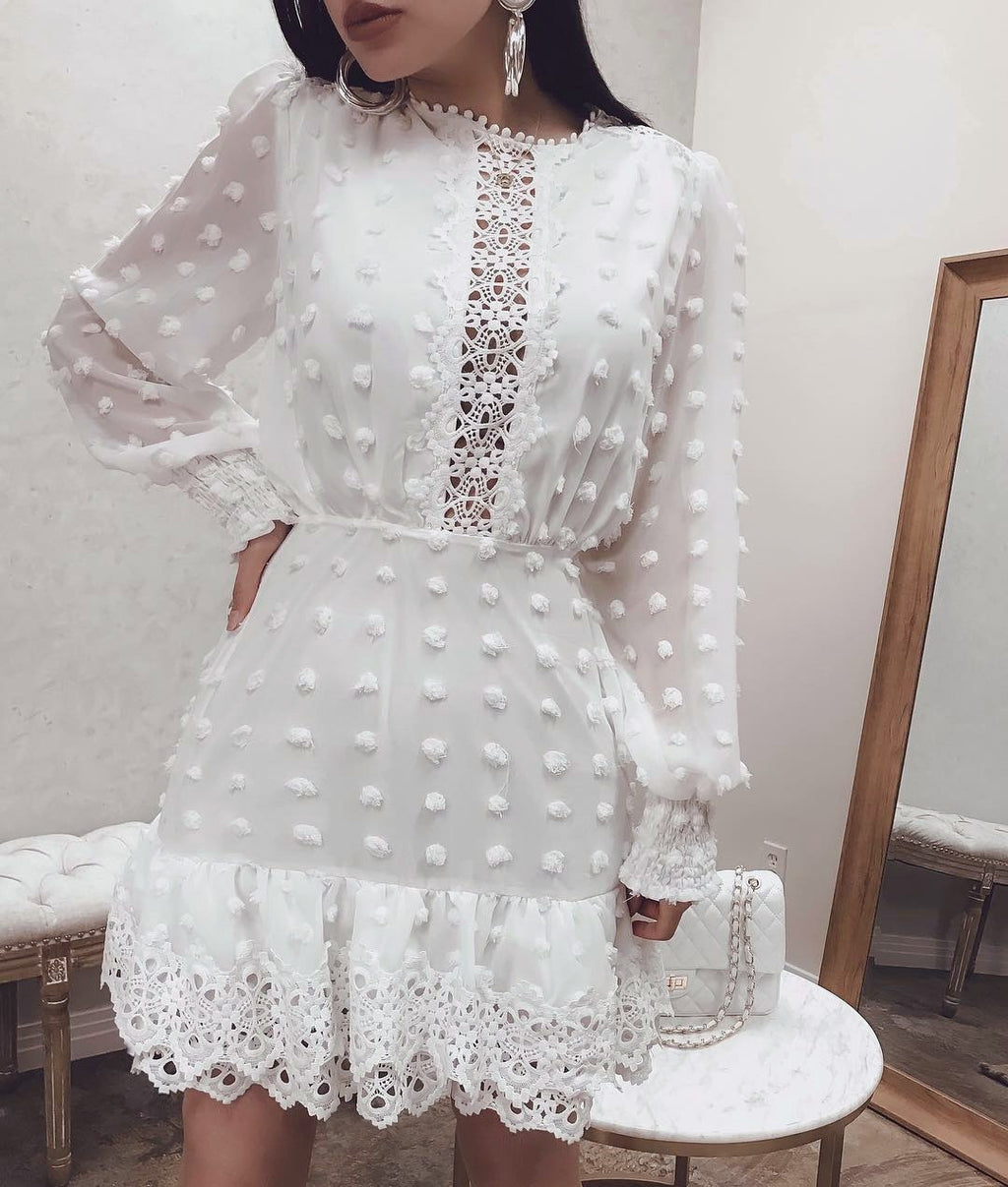 Robe en mousseline ajourée pour femme, robe de soirée, robe élégante