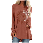 Loose round neck sun flower letter print long sleeve T-shirt