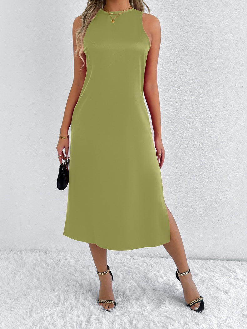 Robe en Satin Couleur Pure pour Femme