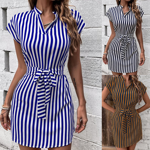 Robe sans manches rayée à lacets pour femmes européennes et américaines