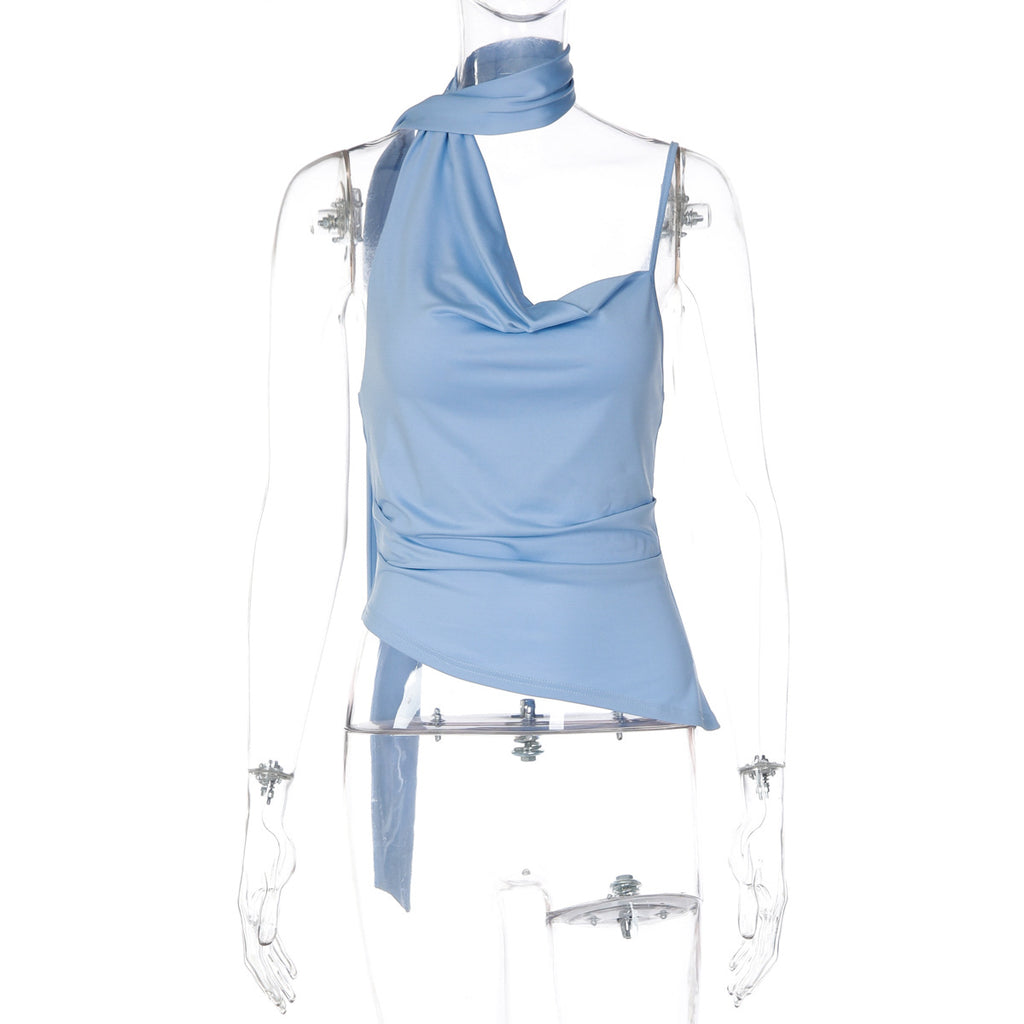 Haut bustier licou fluide uni à une épaule, style allure, pour femme