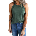 Nouvelle veste d'été sans manches unie à col rond pour femme