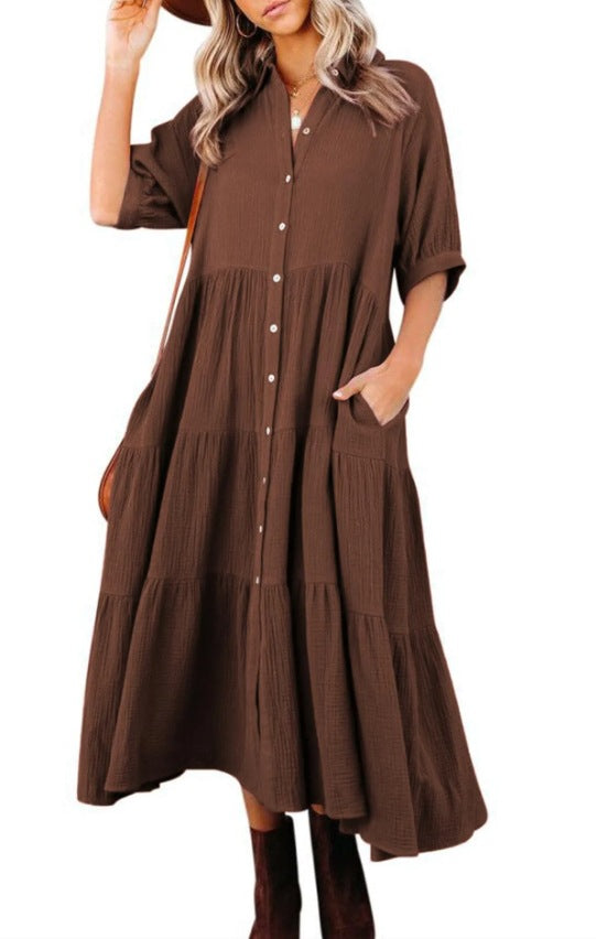 Robe décontractée boutonnée à manches longues pour femmes