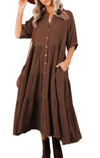 Robe décontractée boutonnée à manches longues pour femmes