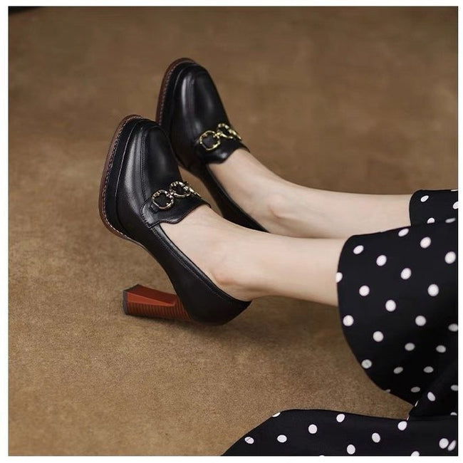 Talons hauts décontractés de style rétro britannique pour femmes Main Image