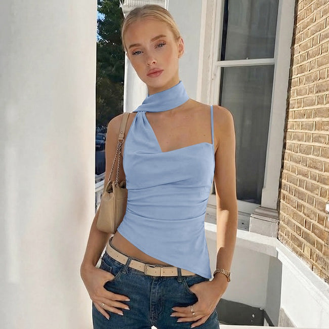 Haut bustier licou fluide uni à une épaule, style allure, pour femme Hover Image