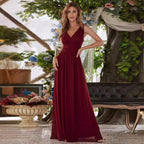 Robe de soirée longue trapèze grande taille à col en V profond pour demoiselle d'honneur