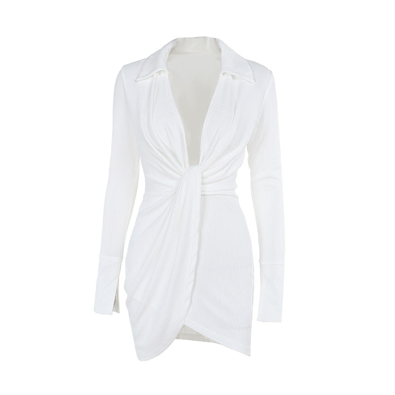 Robe femme sexy à col en V et manches longues.