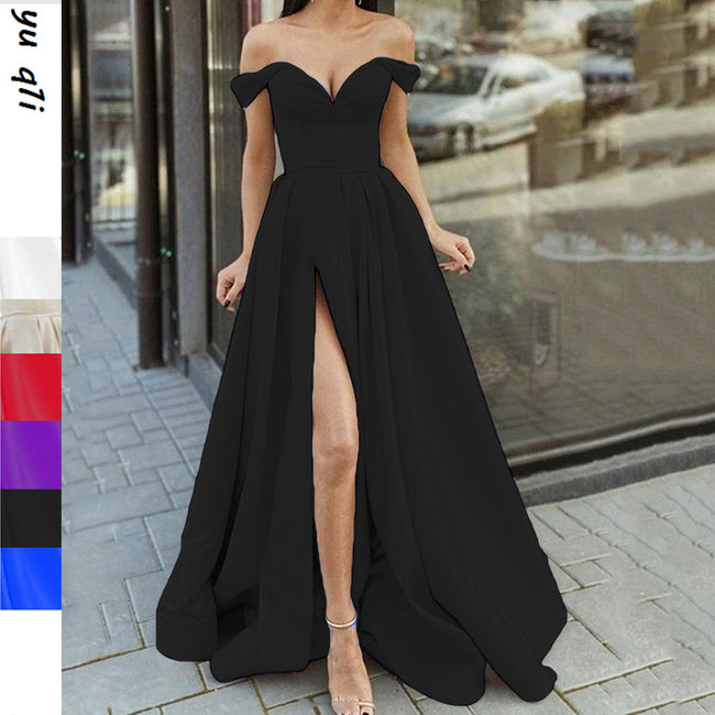 Robe sans manches fendue à grand volant, bustier décolleté en V, dos nu, multicolore pour femme Main Image