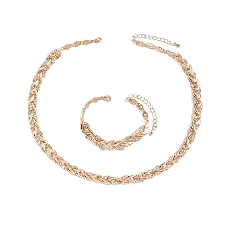 Parure Collier et Bracelet Femme avec Feuilles en Verre et Strass Élégants, Bijoux de Luxe à la Mode