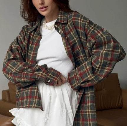 Chemise décontractée polyvalente à manches longues style rétro pour femmes