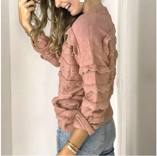 Pull décontracté pour femme à col rond et couleurs contrastantes