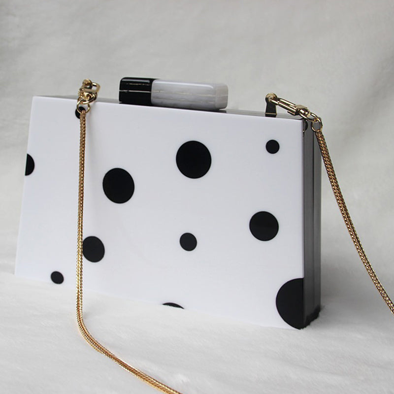 Sac de soirée Sac de mariage Pochette à pois noirs et blancs Nouvelle mode européenne et américaine