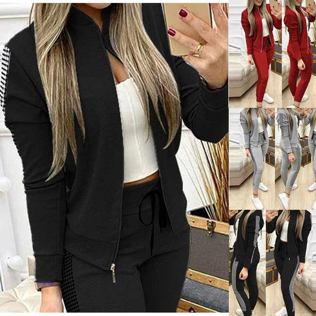 Ensemble de survêtement pour femme, manches longues, sportswear, sweat zippé et pantalon, deux pièces Hover Image