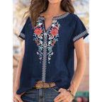 Haut T-shirt femme d'été à manches courtes imprimé ethnique