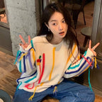 Pull Frangé Tricot Rayé Coloré Pour Femme