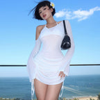 Robe plissée aux épaules pour femme