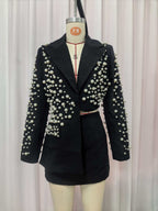 Ensemble deux pièces tailleur femme blazer et jupe perles brodés à la main