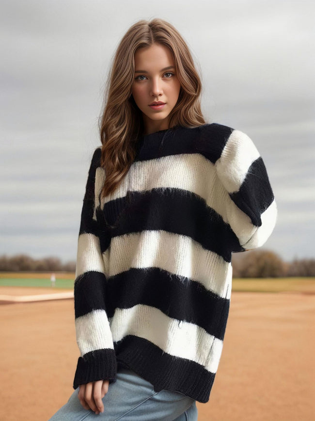 Mink Fur Contrast Color Knitted Sweater Women Main Image