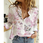 Chemise en lin et coton lavé à manches longues boutonnée pour femme