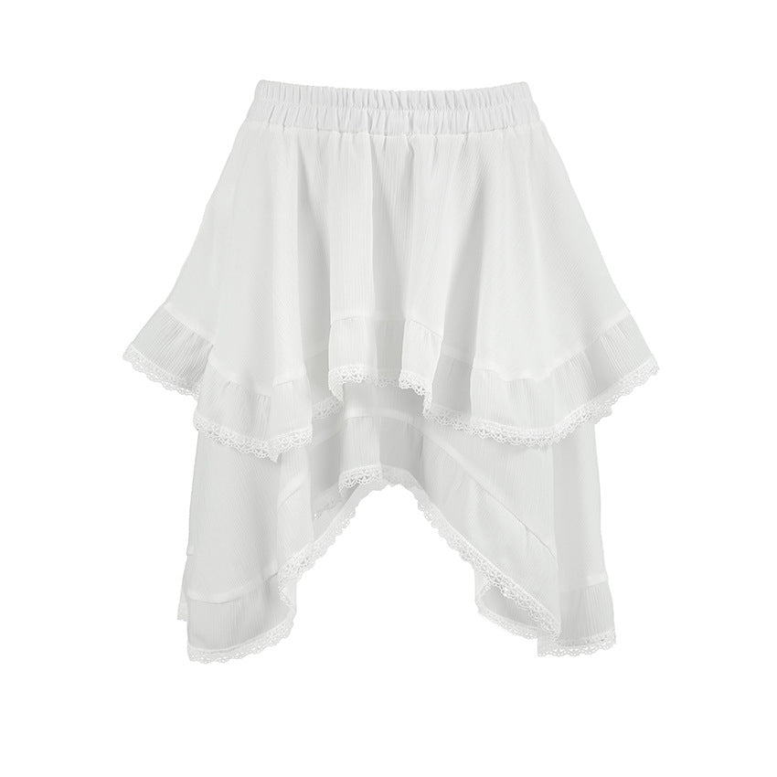 Robe à gâteau en dentelle blanche à double épaisseur avec un sens du design printanier pour femmes